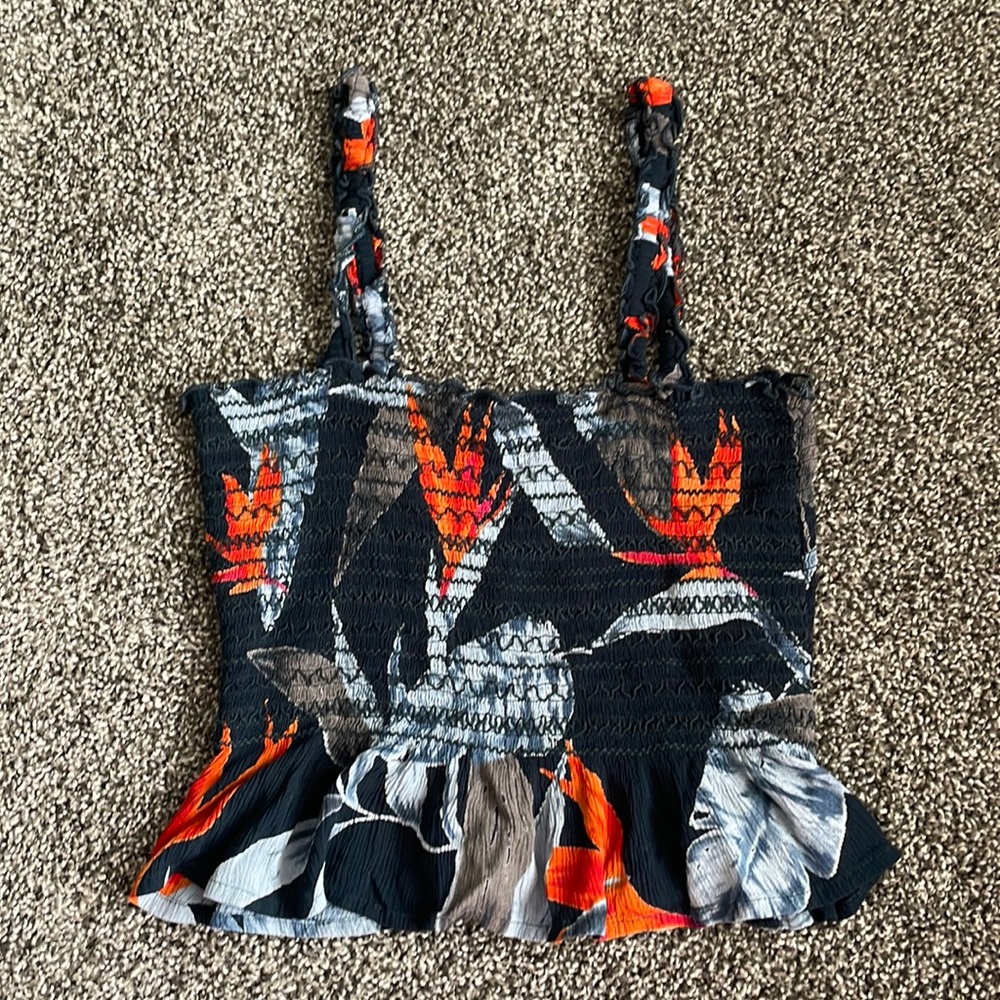 Patrons of Peace Tank Top Size L Blue With Leafy Design
